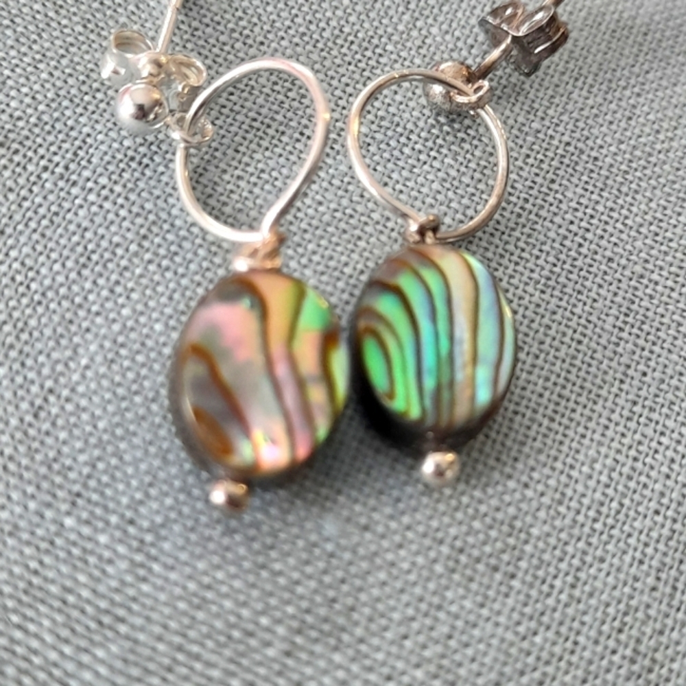 925 Sterling Silver Abalone Pierce Post Earrings - Picture 2 of 5